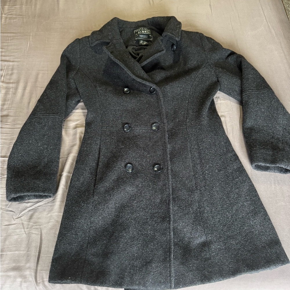 Arizona Jean Company Gray Pea Coat with Wide Lapel and Mid-Length Design